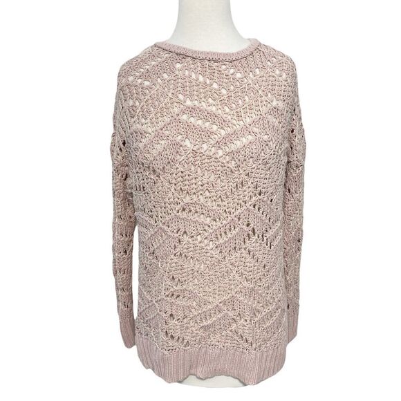 Universal Thread Open Knit Sweater Crew‎ Neck Long Sleeve Pullover Pink Cream XL - Picture 1 of 12